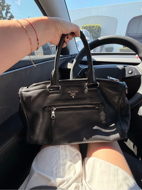 Prada Handbags - PRADA Black Vitello Daino Leather Large Boston Satchel Bag